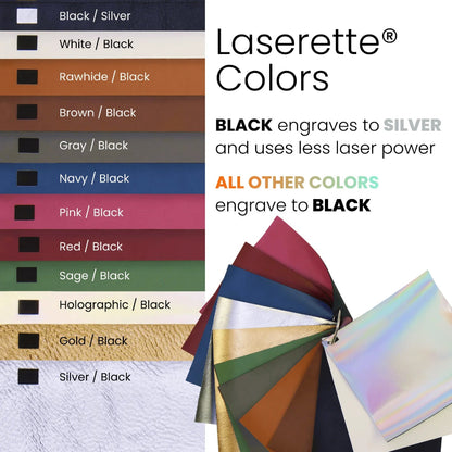 Laserette colors chart with color swatches and engraving information at jazzis creations in orange park fl