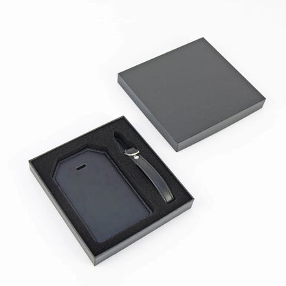 gray leather luggage tag and keychain set in a gray box at jazzis creations in orange park fl