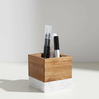 Acacia wood and marble pen holder by Jazzi’s Creations for corporate gifting and executive desk organization