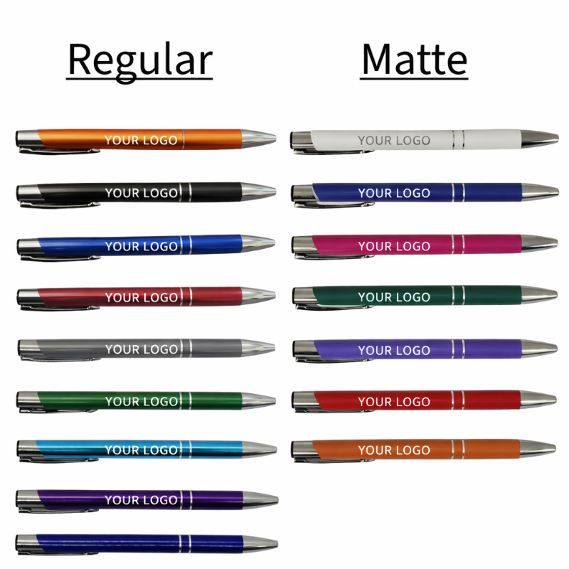 Comparison of regular and matte finish pens with customizable logo text at jazzis creations in orange park fl