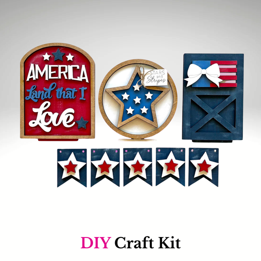 DIY Patriotic Bench Insert Craft Kit – America Tiered Tray Decor Set 🇺🇸⭐