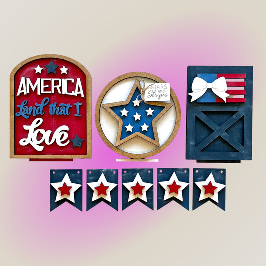 DIY Patriotic Bench Insert Craft Kit – America Tiered Tray Decor Set 🇺🇸⭐