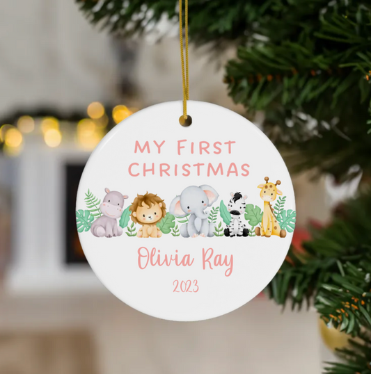 Personalized My First Christmas Nursery Safari Ornament