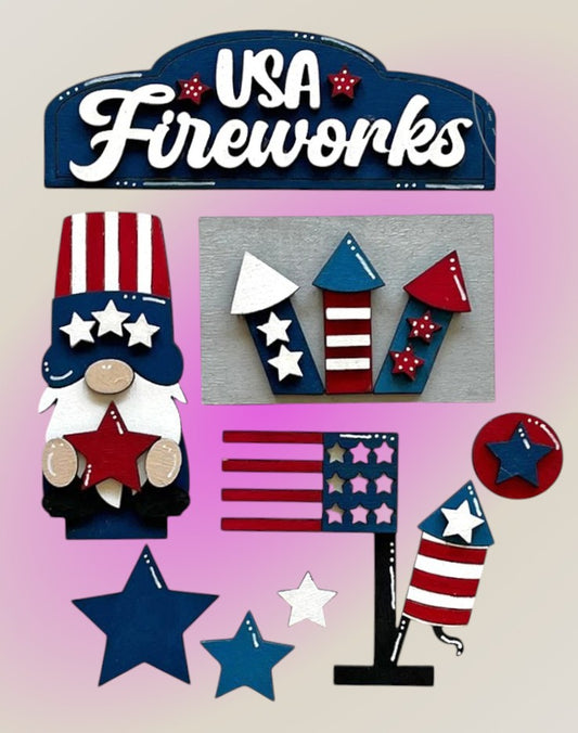 DIY USA Fireworks Shop Craft Kit Insert – Patriotic Tiered Tray Décor 🇺🇸🎇