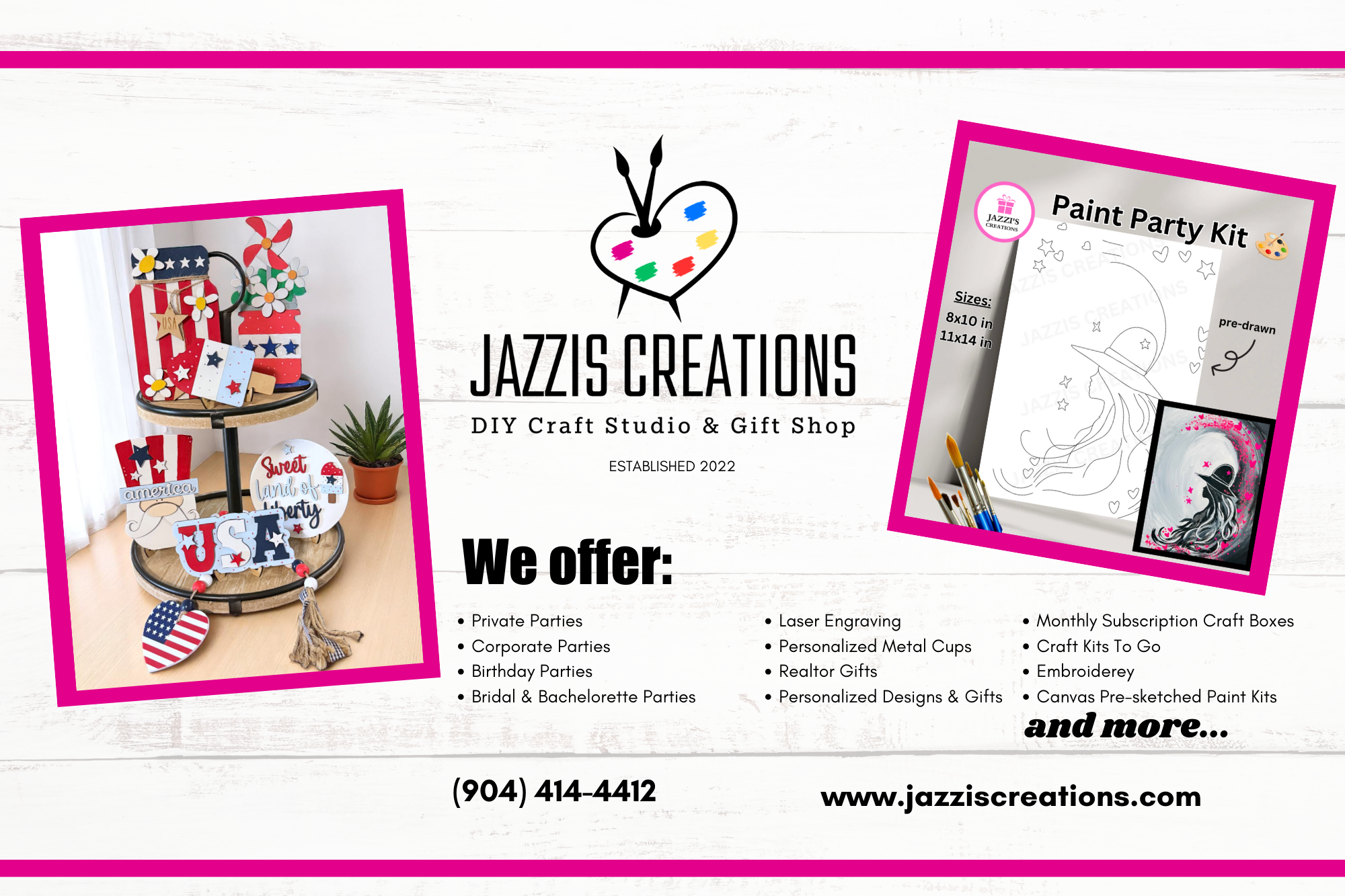 private parties, corporate parties, birthday parties, bridal parties, bachelorette parties, laser engraving, personalized gifts, realtor gifts, subscriptions, embroidery, canvas painting, craft kits in orange park, florida