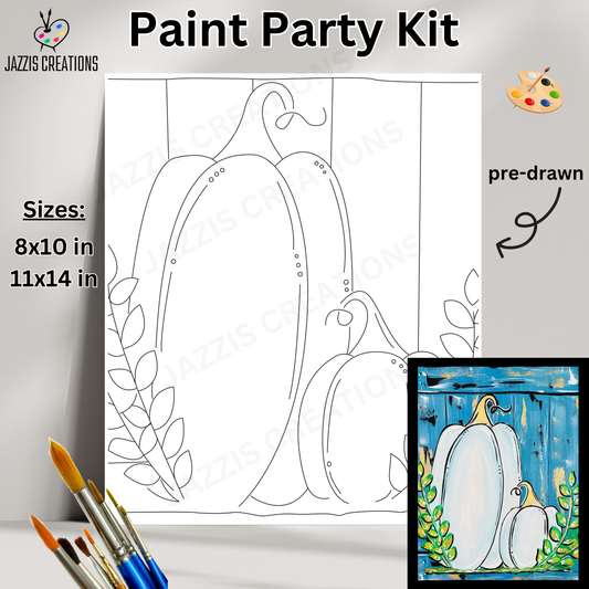 🎃🍂 Rustic Charm! Autumn Blue & White Pumpkins – Paint Party Kit