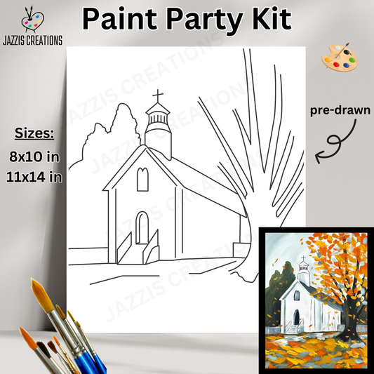 🍂⛪ Peaceful Autumn Church – Paint Party Kit