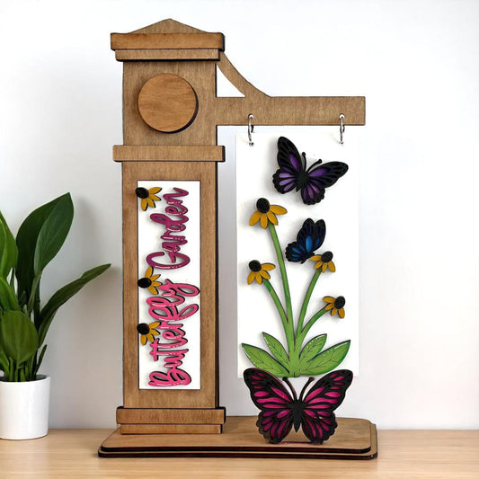 DIY butterfly interchangeable arm post by Jazzi’s Creations in Orange Park FL floral wooden craft kit with butterfly garden design and layered decor