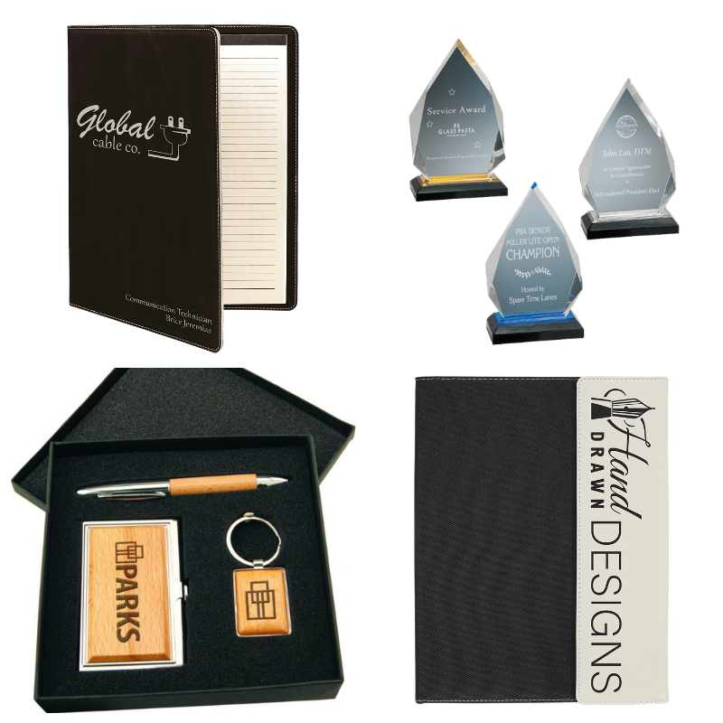 Custom corporate gifts in Orange Park FL including engraved cutting boards tumblers and embroidered apparel