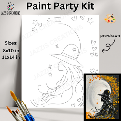 🌙🧙 Elegant Fall Woman Silhouette – Paint Party Kit