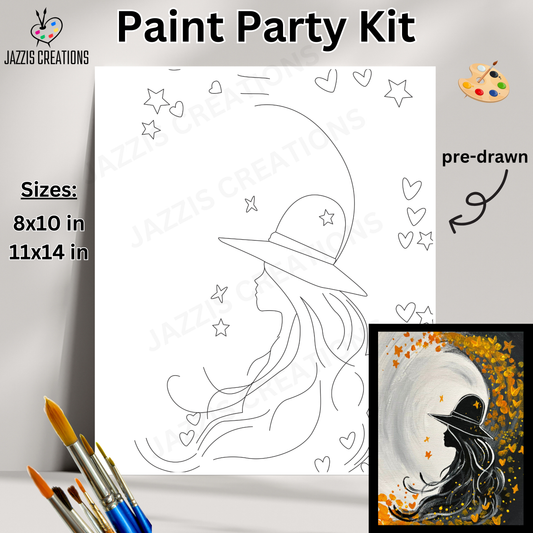 🌙🧙 Elegant Fall Woman Silhouette – Paint Party Kit