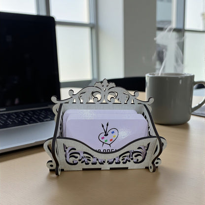 Showcase your brand with this elegant laser-cut wooden business card holder. Perfect for offices, vendor booths, and corporate desks. Handcrafted by Jazzi’s Creations in orange park fl