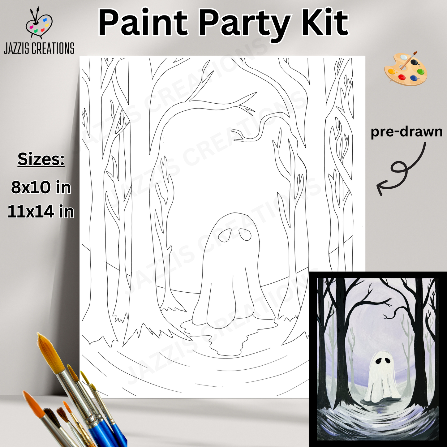 👻🌲 Spooky Fun! Ghost in Forest – Paint Party Kit