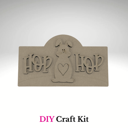 Unfinished Hop Hop bunny interchangeable mini stand insert DIY craft kit made from laser cut wood by Jazzi’s Creations in Orange Park Florida