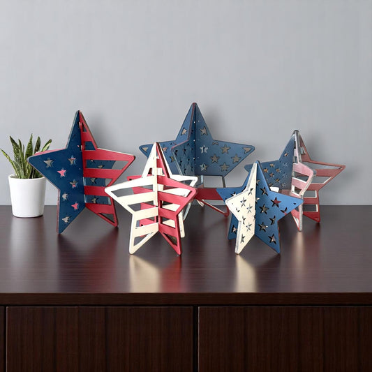 DIY 3D Patriotic Star Kit – Red, White & Blue Wooden Craft for 4th of July Decor