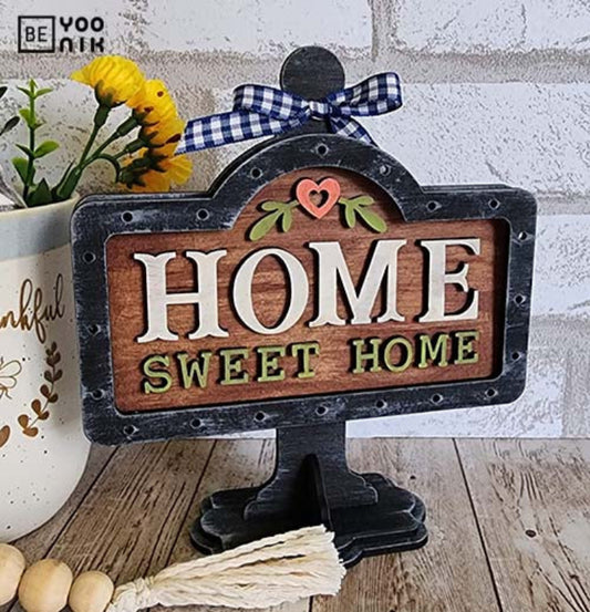 Mini sign base with Home Sweet Home insert DIY craft kit, unfinished layered wooden sign ready for painting.