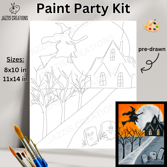 🦉🧙‍♀️🎃 Spooky Night Sky! The Witch is In – Paint Party Kit