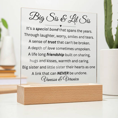 Big Sis & Lil Sis LED Acrylic Square Plaque