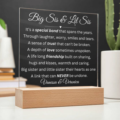 Big Sis & Lil Sis LED Acrylic Square Plaque