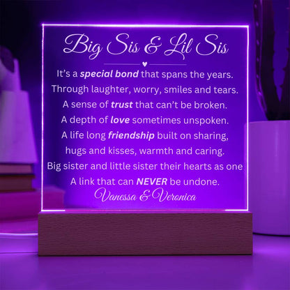 Big Sis & Lil Sis LED Acrylic Square Plaque