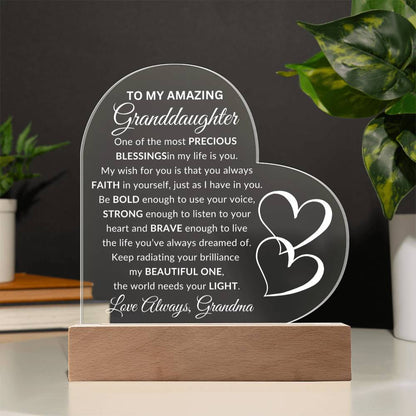 To My Amazing Granddaughter Acrylic Heart Plaque