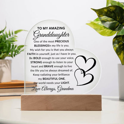 To My Amazing Granddaughter Acrylic Heart Plaque