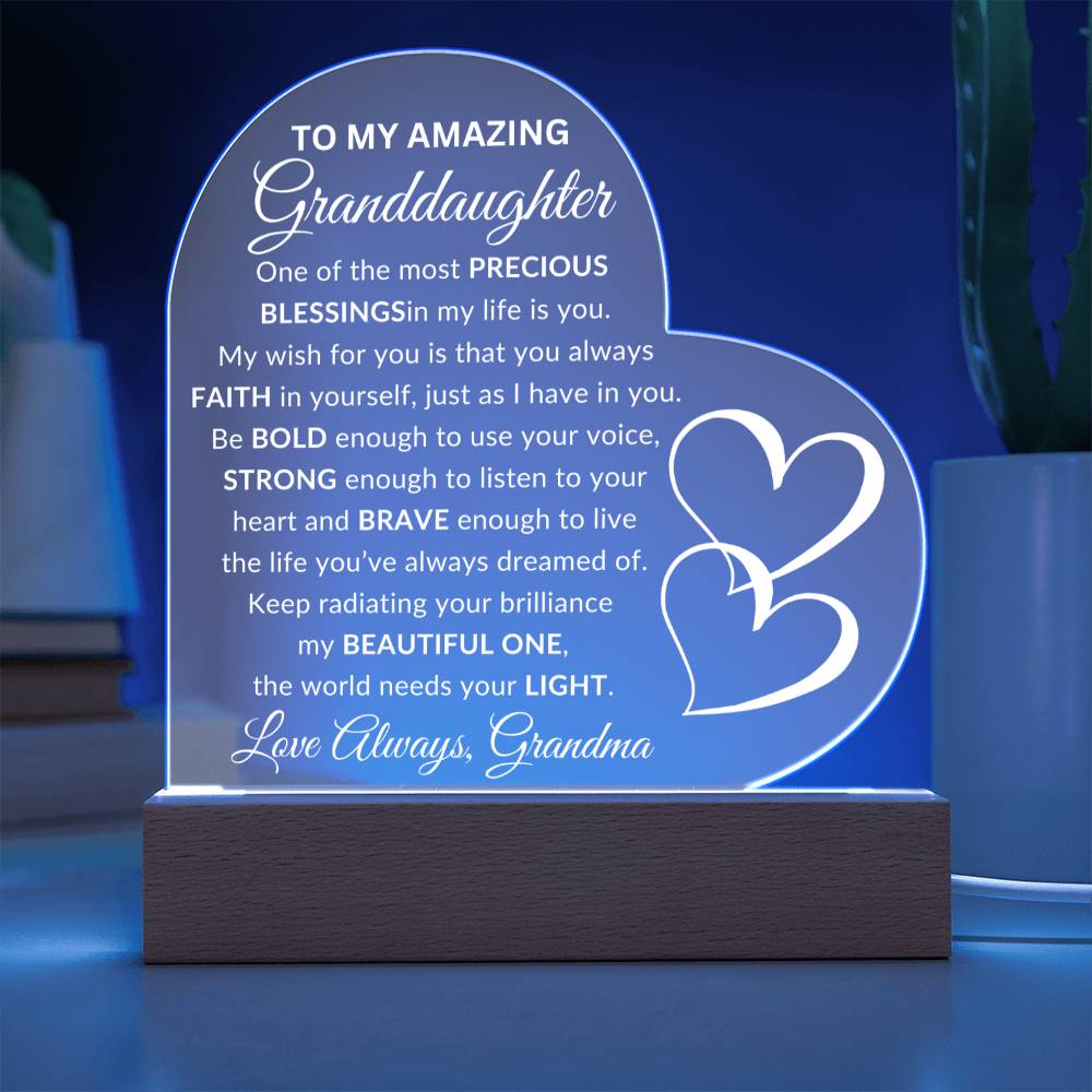 To My Amazing Granddaughter Acrylic Heart Plaque