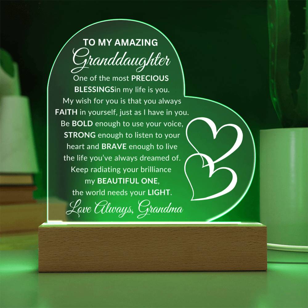 To My Amazing Granddaughter Acrylic Heart Plaque