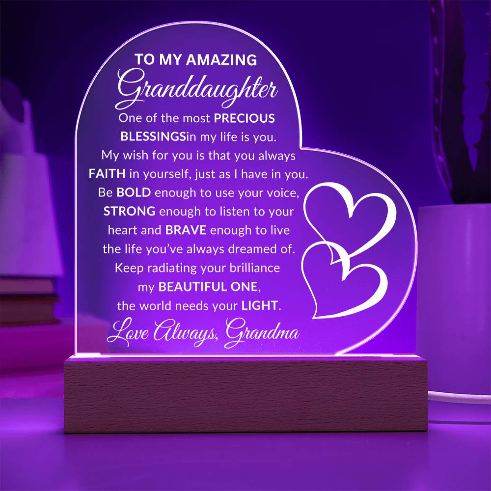 To My Amazing Granddaughter Acrylic Heart Plaque