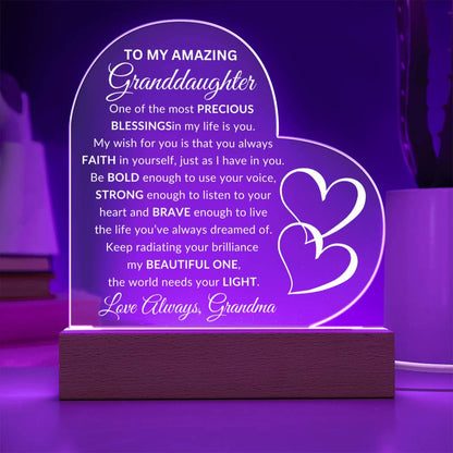 To My Amazing Granddaughter Acrylic Heart Plaque