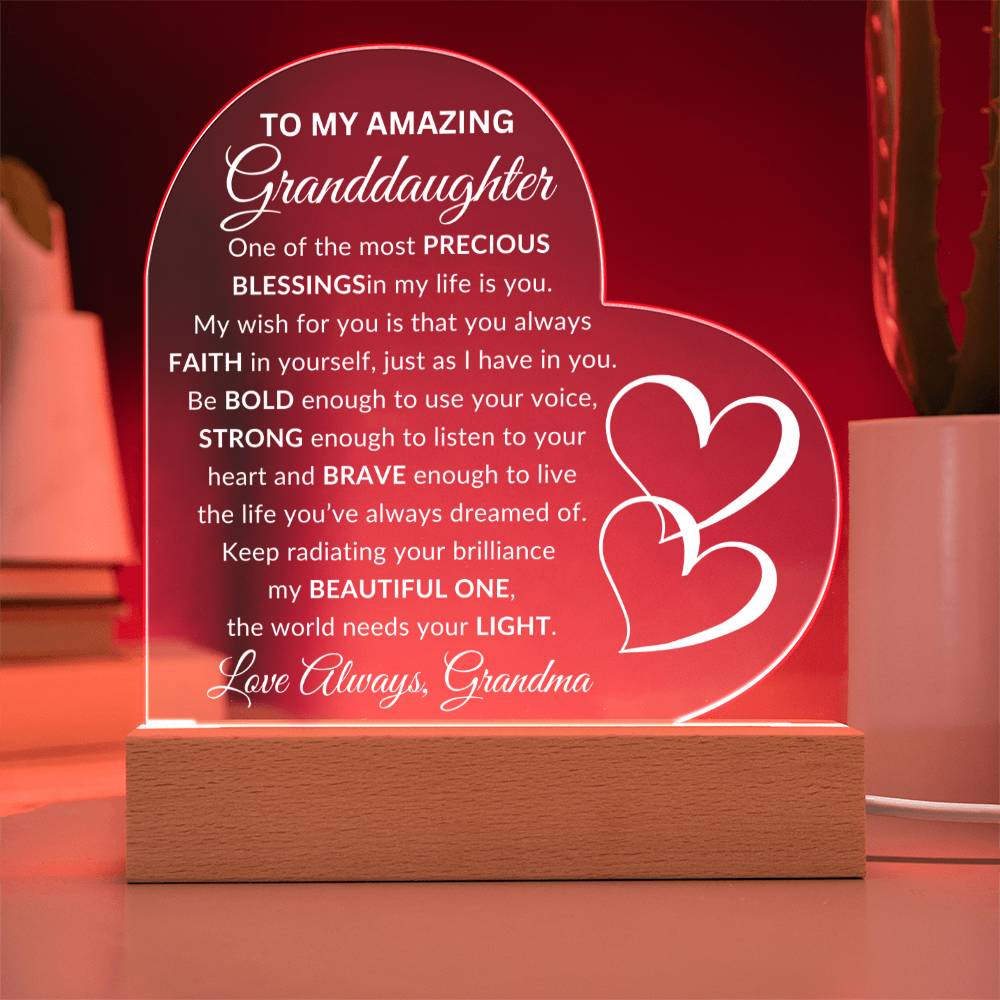 To My Amazing Granddaughter Acrylic Heart Plaque