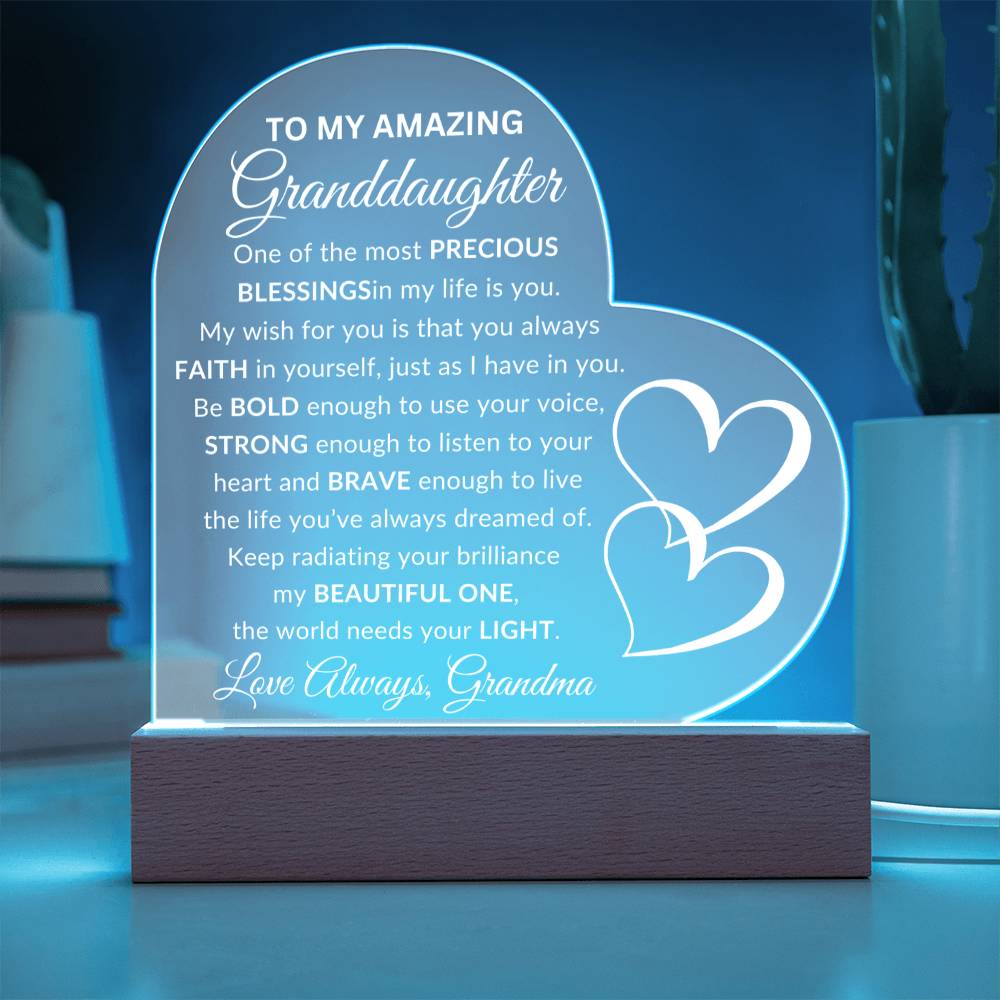 To My Amazing Granddaughter Acrylic Heart Plaque