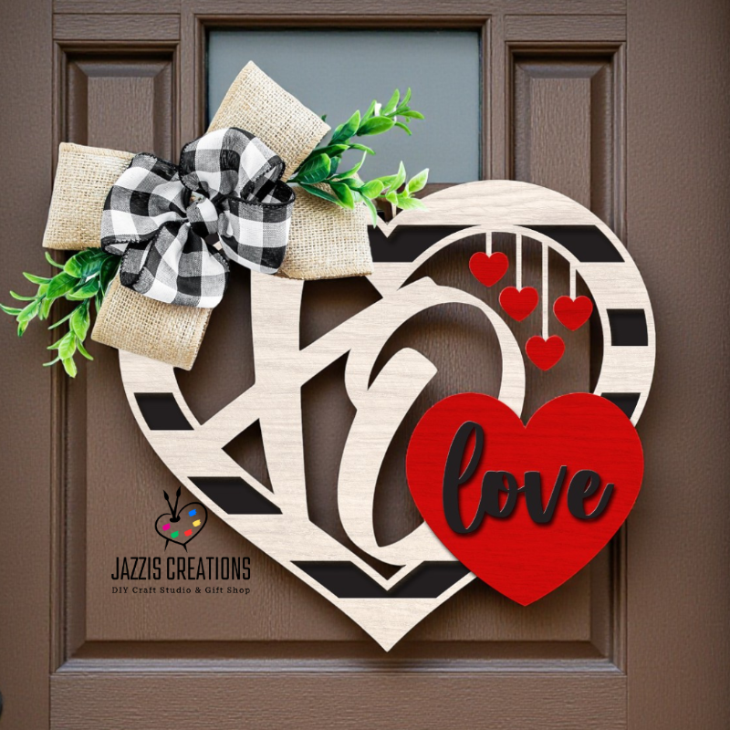 Unfinished DIY “To Love” heart wooden door sign kit, paint-your-own laser cut door hanger with heart design, no embellishments included