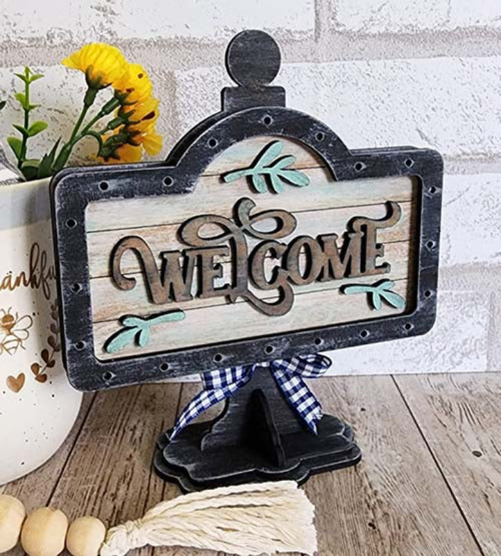 Mini sign base with Welcome insert DIY craft kit, unfinished wooden sign ready to paint and assemble.