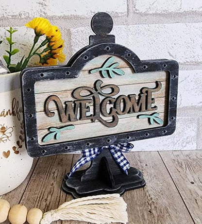 Mini sign base with Welcome insert DIY craft kit, unfinished wooden sign ready to paint and assemble.