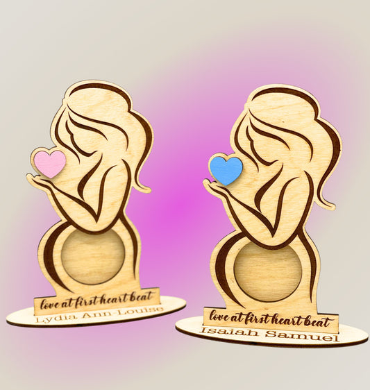 Personalized Ultrasound Photo Stand – Love at First Heartbeat Baby Keepsake | Boy or Girl