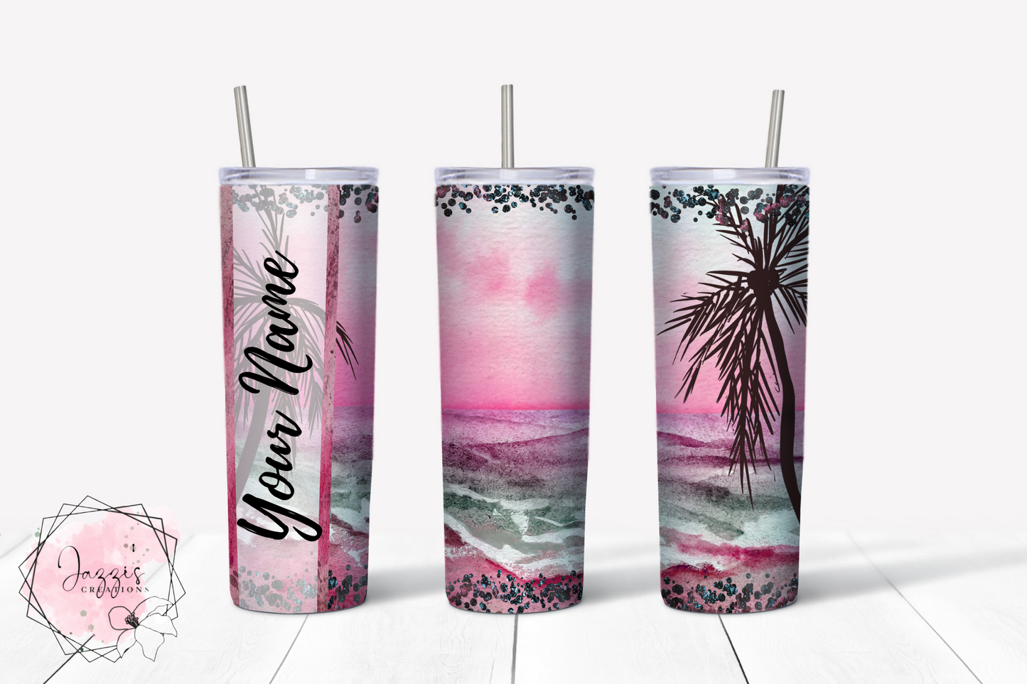 Pink Beach Watercolor Tumbler